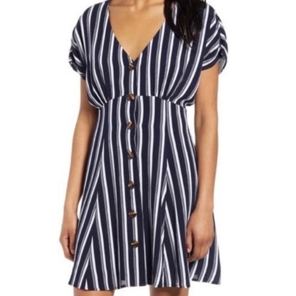 bp Dresses & Skirts - Bp Nordstrom Women’s XXS Button Front Prairie Mini Dress Navy Stripped Nautical